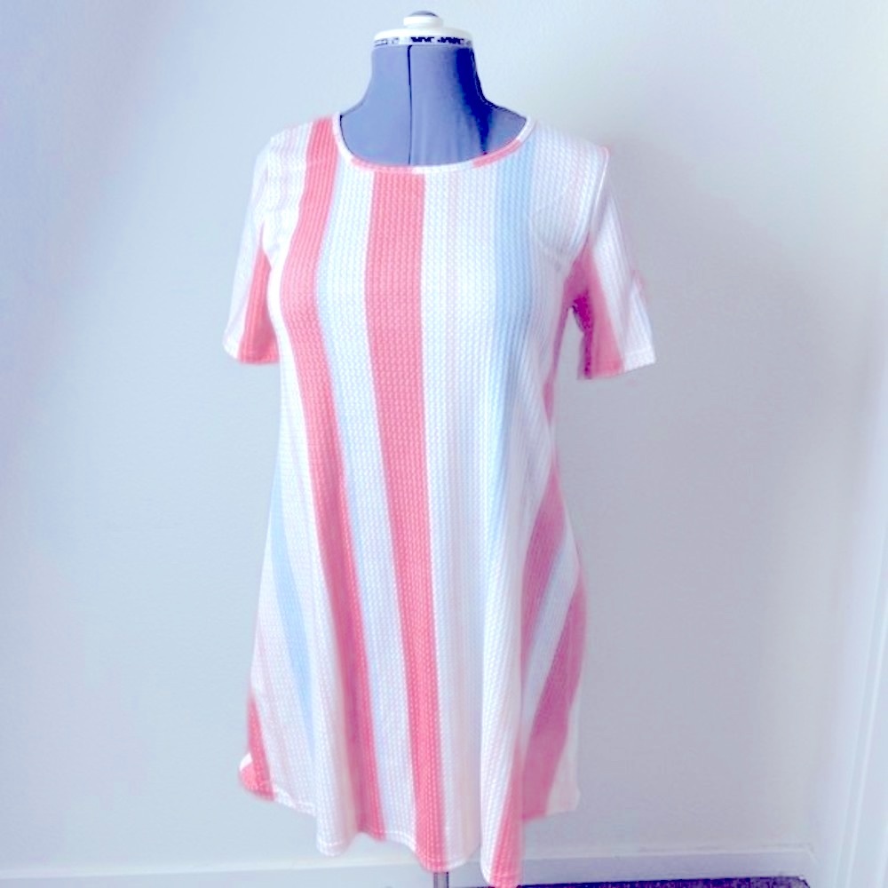 MISS 2 DAY Summer Vertical Striped Pockets Short Sleeve Dress